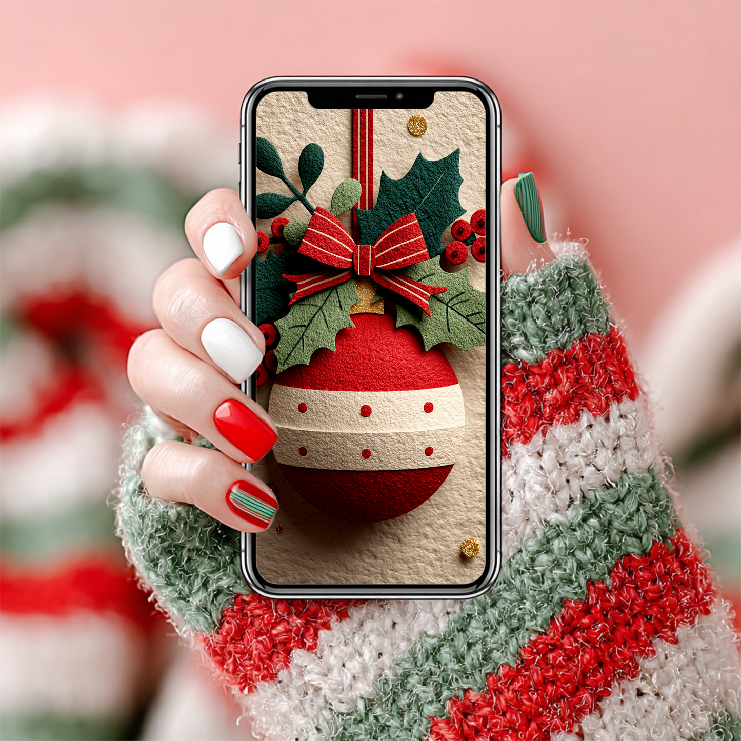 Weihnachtliches Ornament mit Schleife | Digitales Handy-Wallpaper