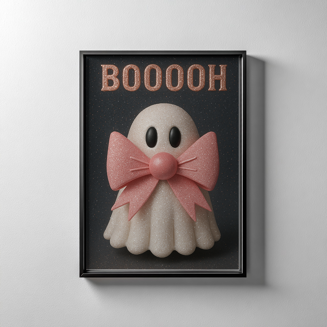 Geist mit rosa Schleife | Digitales Poster (A4 Download, skalierbar)