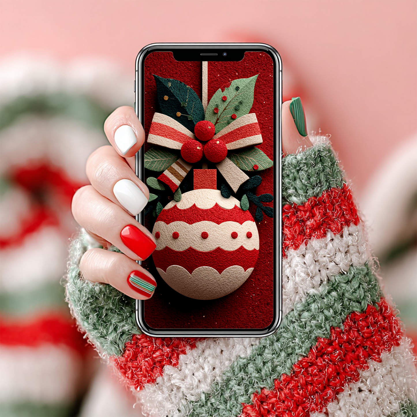 Weihnachtliches Ornament mit Schleife | Digitales Handy-Wallpaper (Kopie)