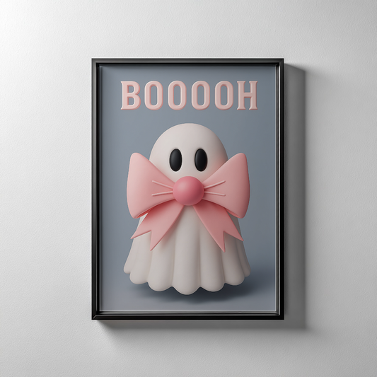 Geist mit rosa Schleife | Digitales Poster (A4 Download, skalierbar)