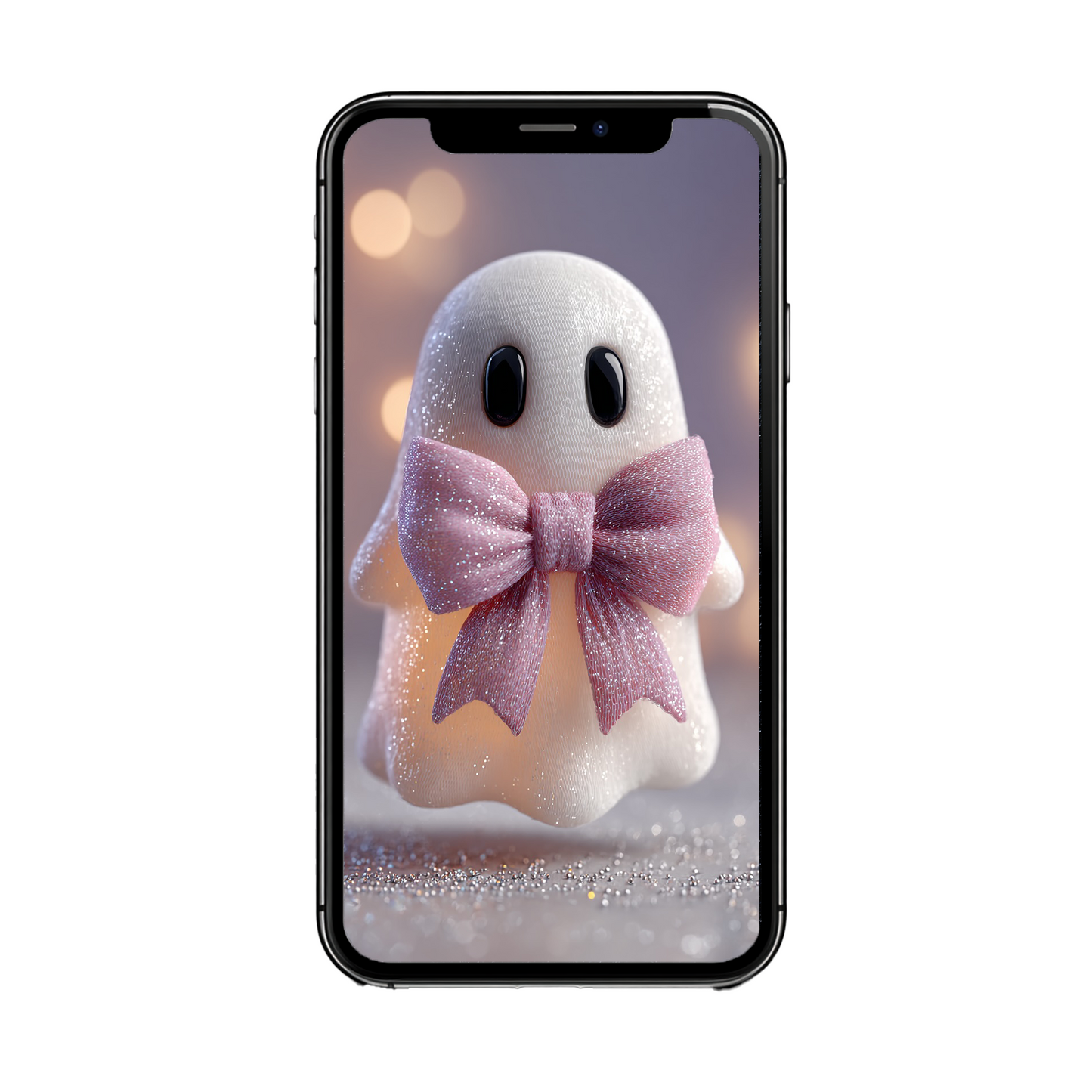 Kawaii-Geist mit rosa Schleife | Digitales Handy-Wallpaper
