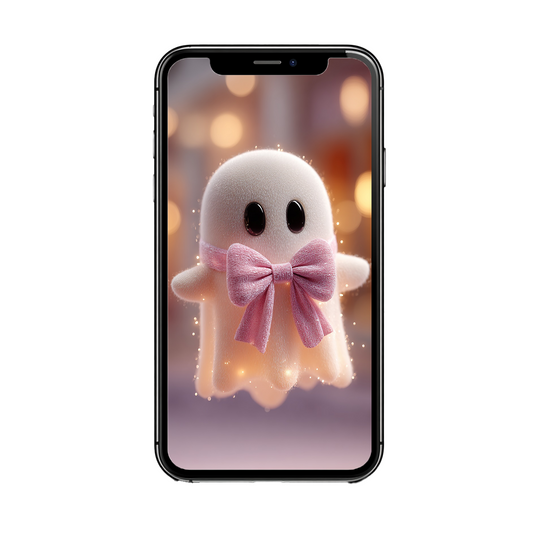 Kawaii-Geist mit rosa Schleife | Digitales Handy-Wallpaper