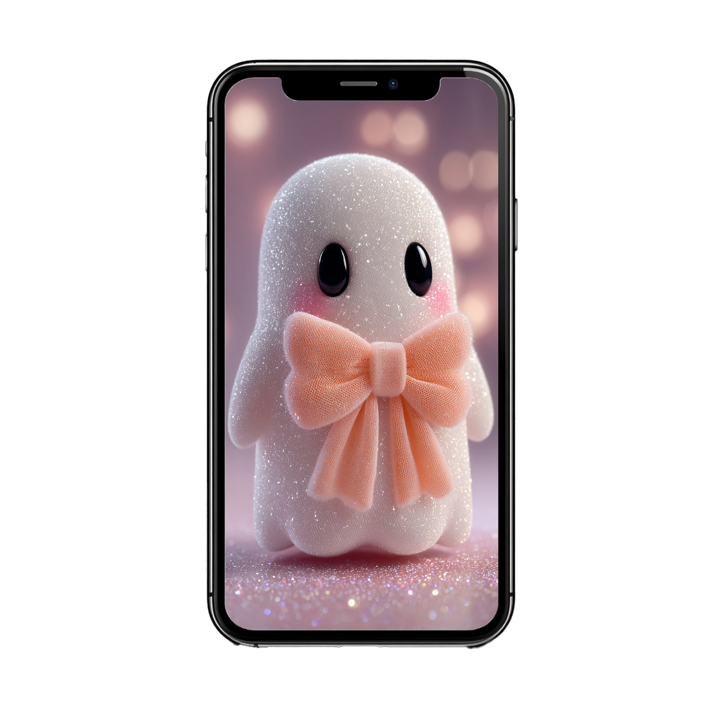 Kawaii-Geist mit rosa Schleife | Digitales Handy-Wallpaper