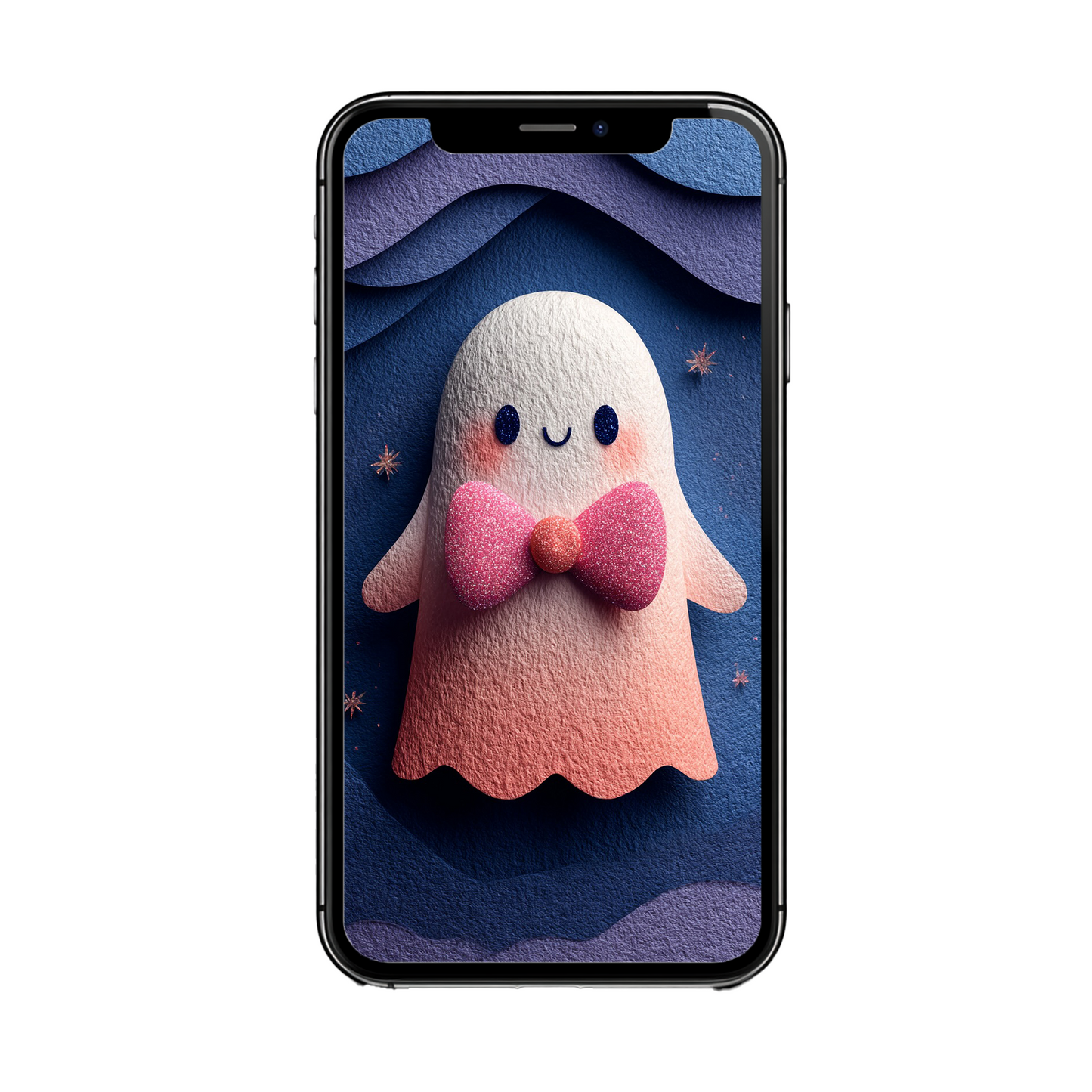 Geist mit pinker Glitzerschleife | Digitales Handy-Wallpaper