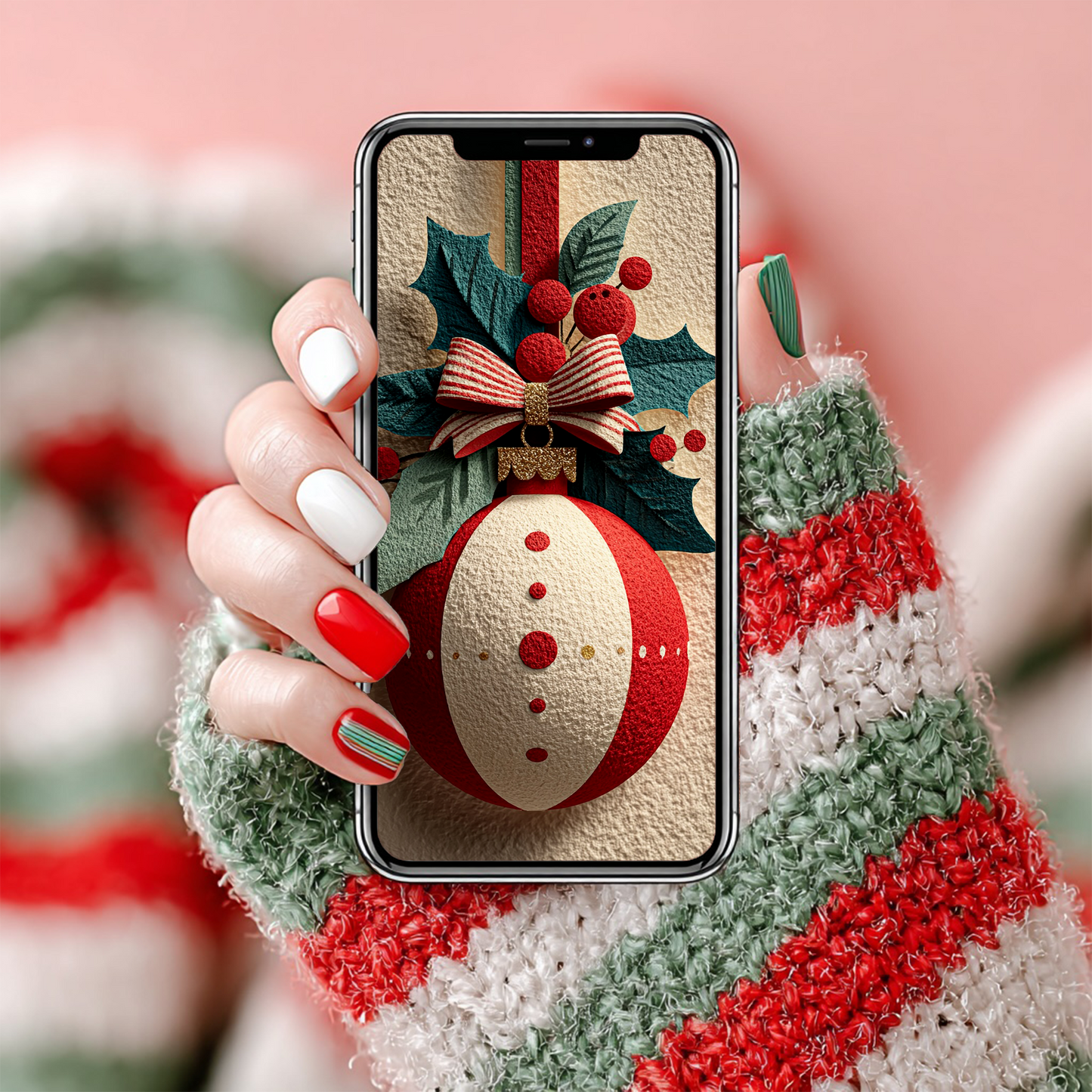 Weihnachtliches Ornament mit Schleife | Digitales Handy-Wallpaper (Kopie) (Kopie)