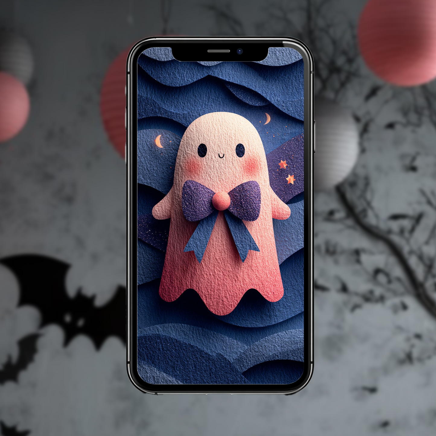 Geist mit  Glitzerschleife | Digitales Handy-Wallpaper