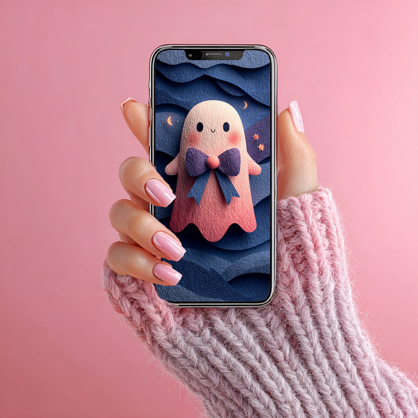 Geist mit  Glitzerschleife | Digitales Handy-Wallpaper