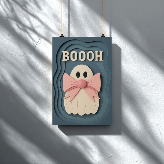 Geist mit rosa Schleife | Digitales Poster (A4 Download, skalierbar)