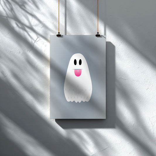 🎀 Boooh! – Süßes Geist-Artprint mit rosa Schleife | Print on Demand