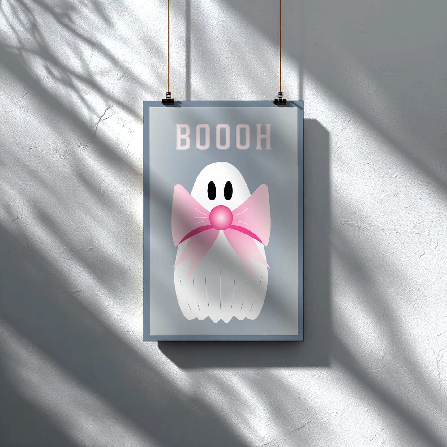 Kawaii-Geist mit rosa Schleife | Digitales Poster (A4 Download, skalierbar)