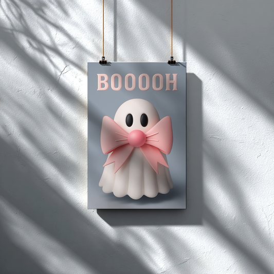 Geist mit rosa Schleife | Digitales Poster (A4 Download, skalierbar)
