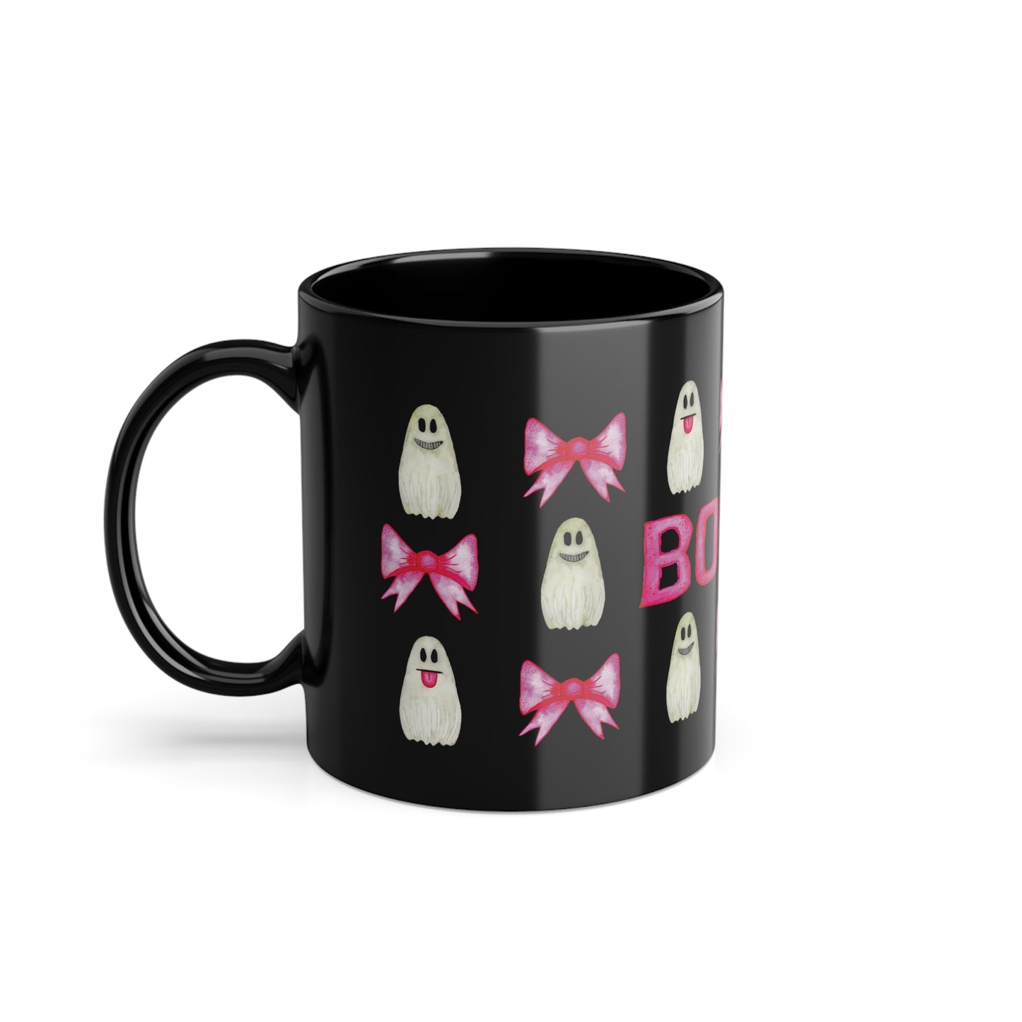 👻 Keramiktasse mit Geister- & Schleifenmuster – In Schwarz oder Weiß erhältlich 🎀☕