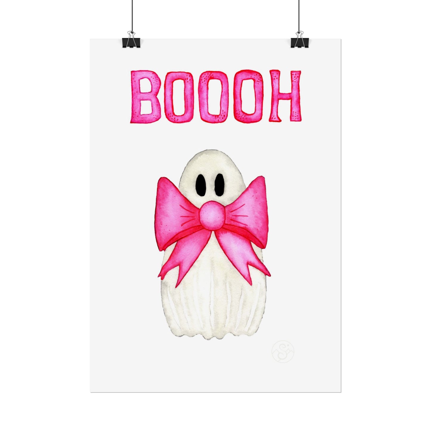 🎀 Boooh! – Cute ghost art print with pink bow | Print on Demand