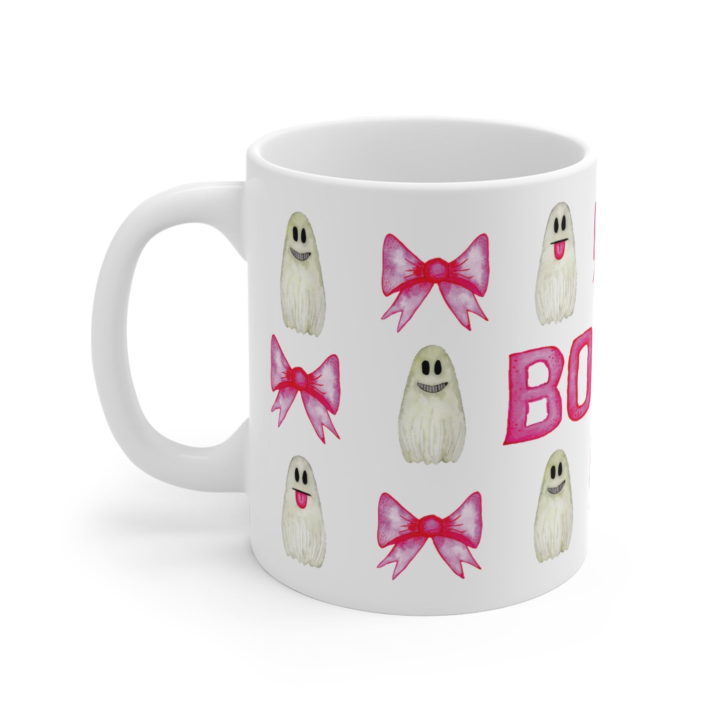 👻 Keramiktasse mit Geister- & Schleifenmuster – In Schwarz oder Weiß erhältlich 🎀☕