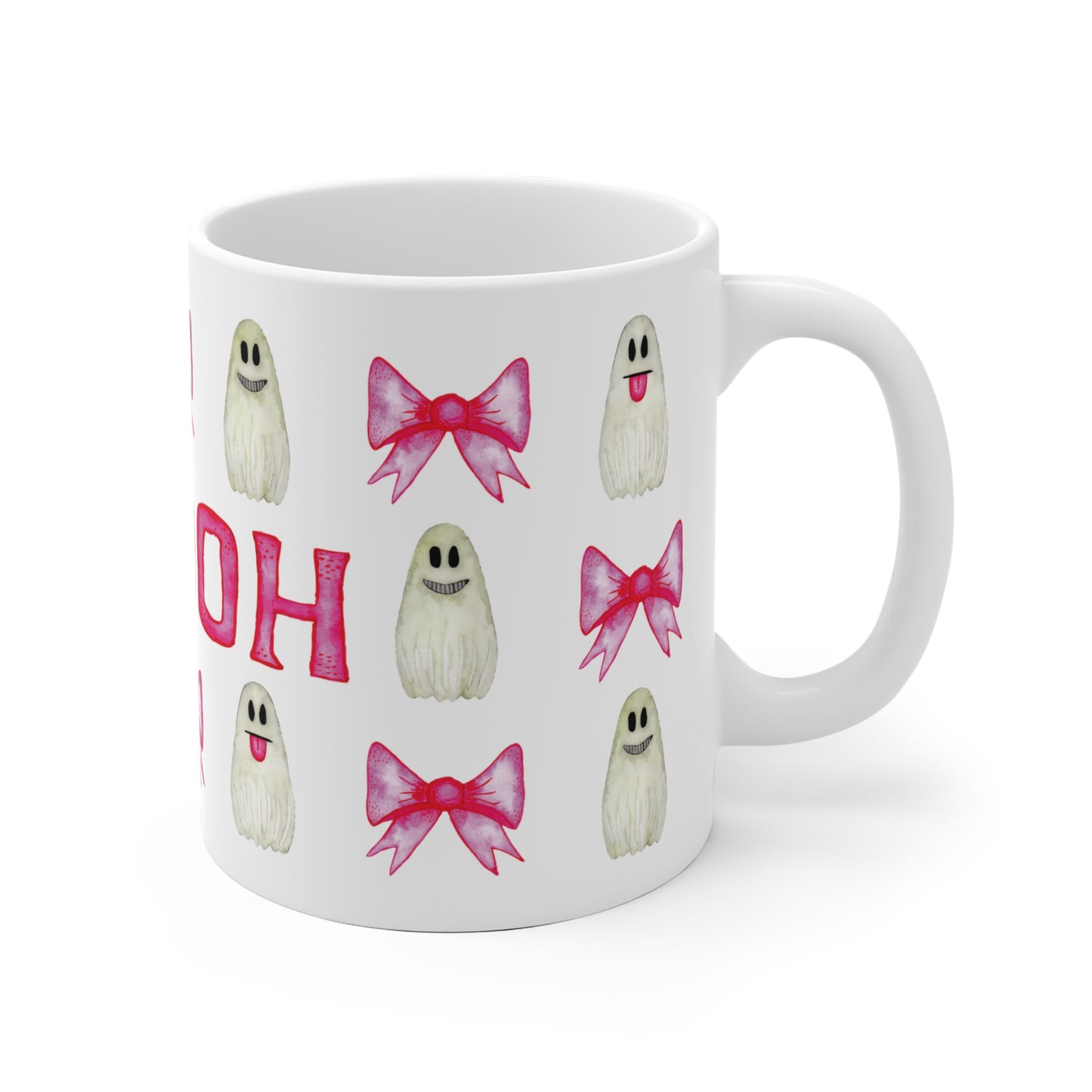 👻 Keramiktasse mit Geister- & Schleifenmuster – In Schwarz oder Weiß erhältlich 🎀☕