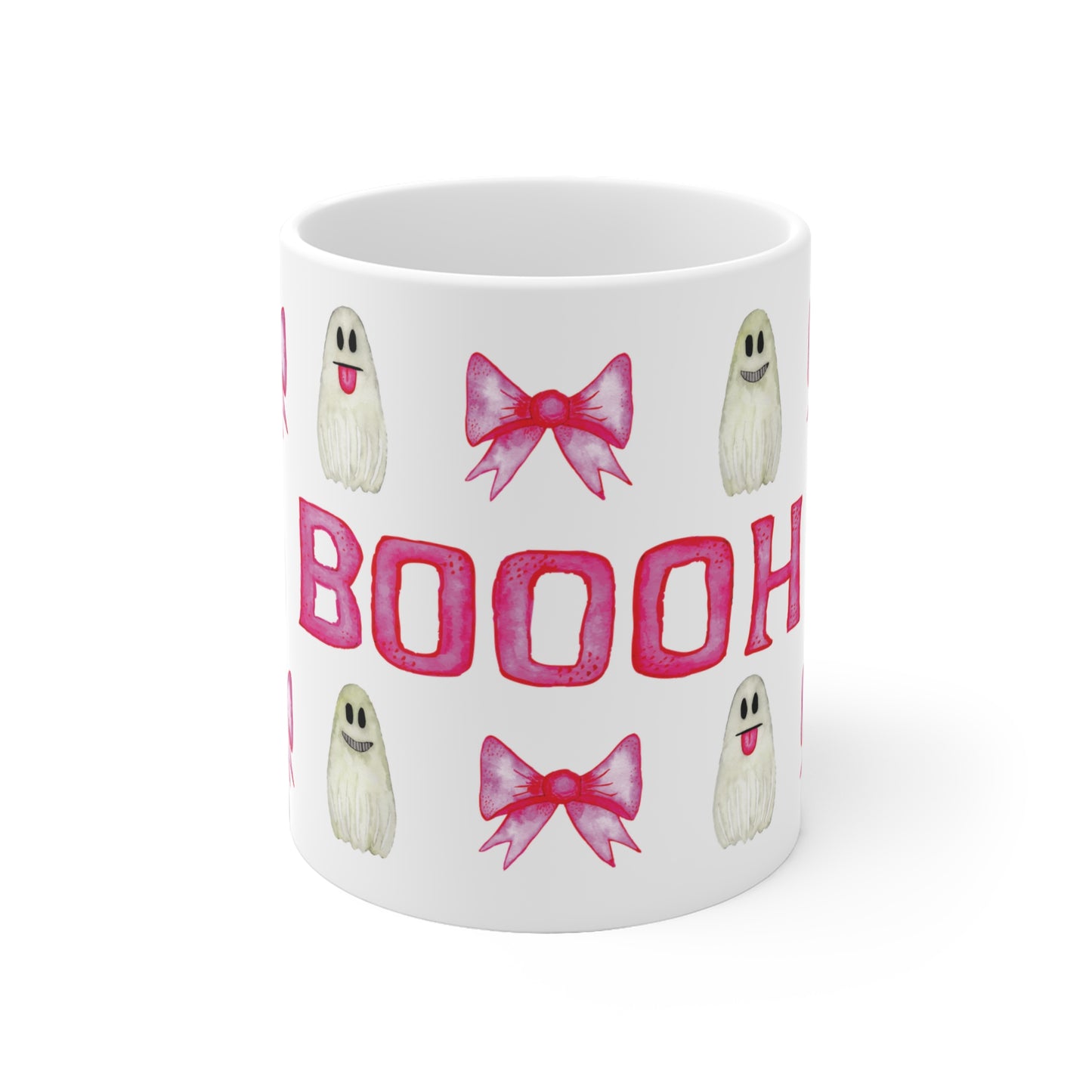 👻 Keramiktasse mit Geister- & Schleifenmuster – In Schwarz oder Weiß erhältlich 🎀☕