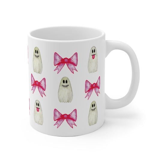 👻 Keramiktasse mit Geister- & Schleifenmuster – In Schwarz oder Weiß erhältlich 🎀☕