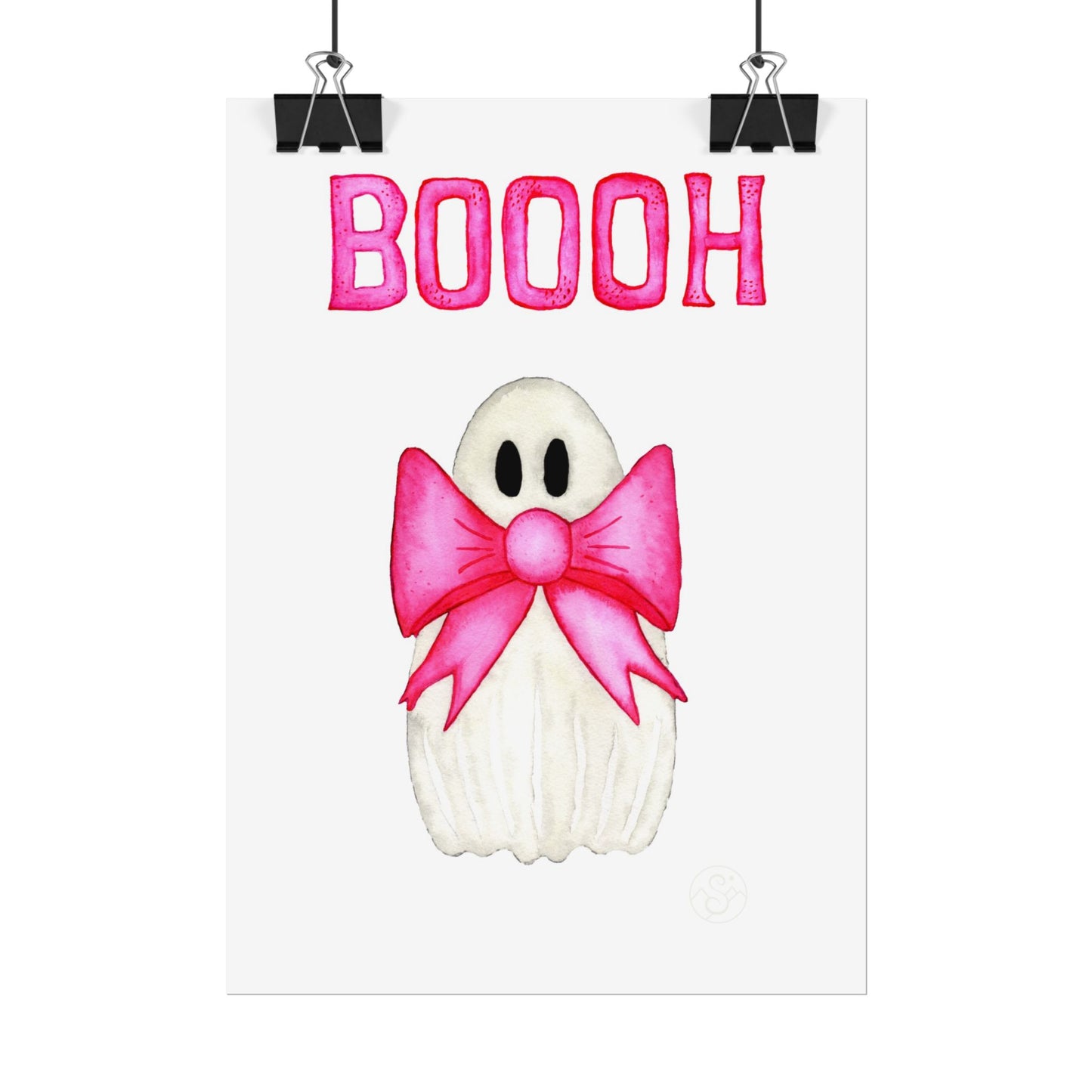 🎀 Boooh! – Cute ghost art print with pink bow | Print on Demand